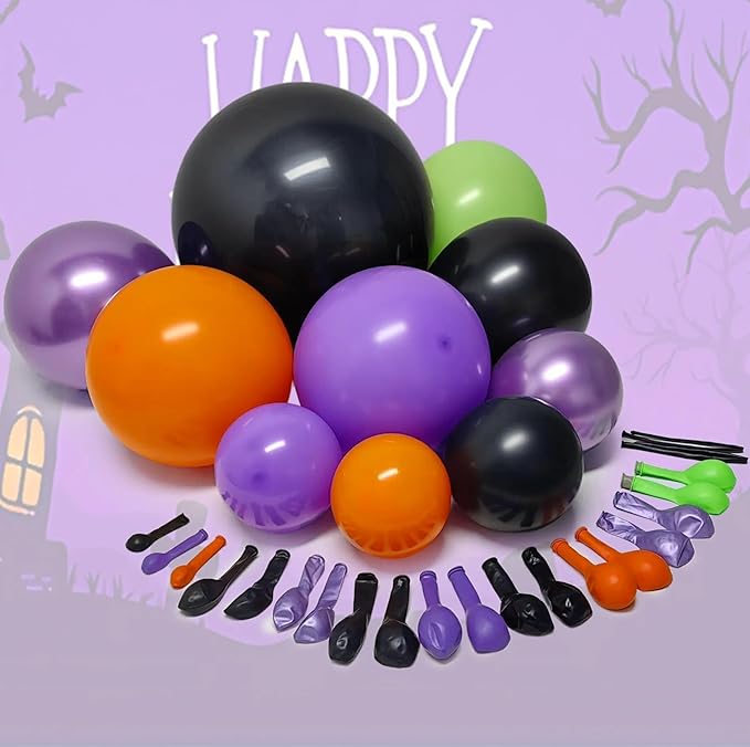 Black Purple Balloon Arch Double Stuffed Latex Orange Green Metallic Purple Black Balloon Garland for Halloween Thanksgiving Wednesday Birthday Vampire Retirement Prom Decor
