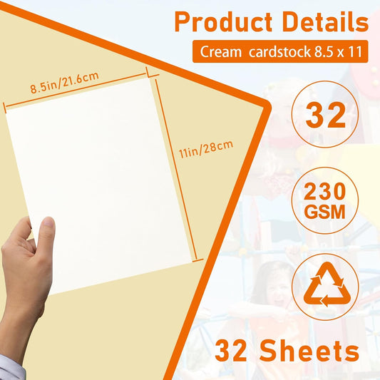 32 Sheets Cream Cardstock 8.5 x 11 Off White Paper, 80lb Thick Ivory Paper Card Stock for DIY Card Making, Wedding Invitations, Thank You Cards, Business Cards, Menus