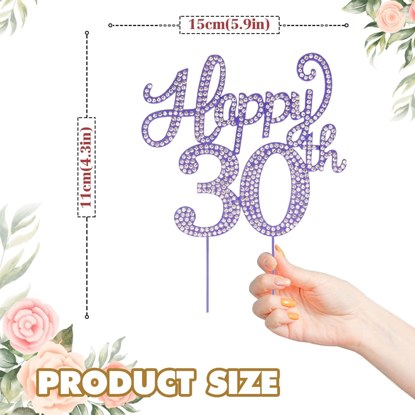 Happy 30th Birthday Purple Rhinestone Cake Topper - 30th Birthday/Anniversary,Cheers to Thirty Years Old Bday Party Metal Sparkly Centerpieces Decorations.