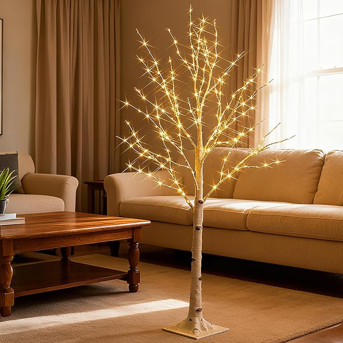 Fudios Lighted Birch Trees for Decoration 4FT Light up 200 LED Faux White Tree Plug in Artificial White Christmas Decor for Home Inside Xmas Wedding Party Gift Outdoor