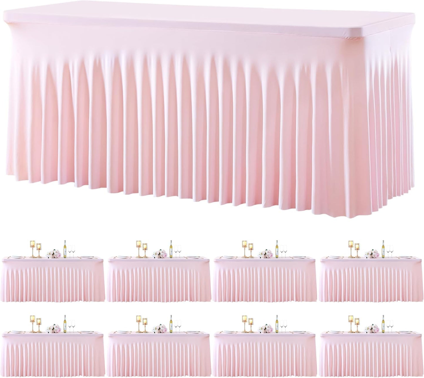 8 Pack Spandex Pink Fitted Table Cloth for 6ft Rectangle Tables Pink Stretch Tablecloth Table Covers Skirt Banquet Wrinkle Free Tablecloths for Parties Wedding