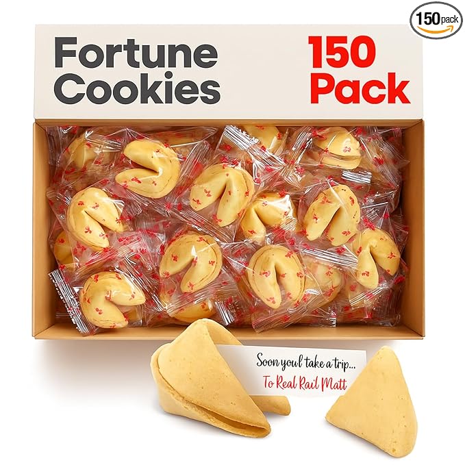 Fortune Cookies | Individually Wrapped Fortune Cookies for Christmas, Parties, Weddings, Events, and Celebrations with Fun Fortunes (150 Pack)