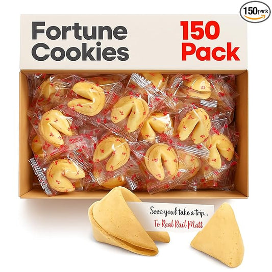 Fortune Cookies | Individually Wrapped Fortune Cookies for Christmas, Parties, Weddings, Events, and Celebrations with Fun Fortunes (150 Pack)