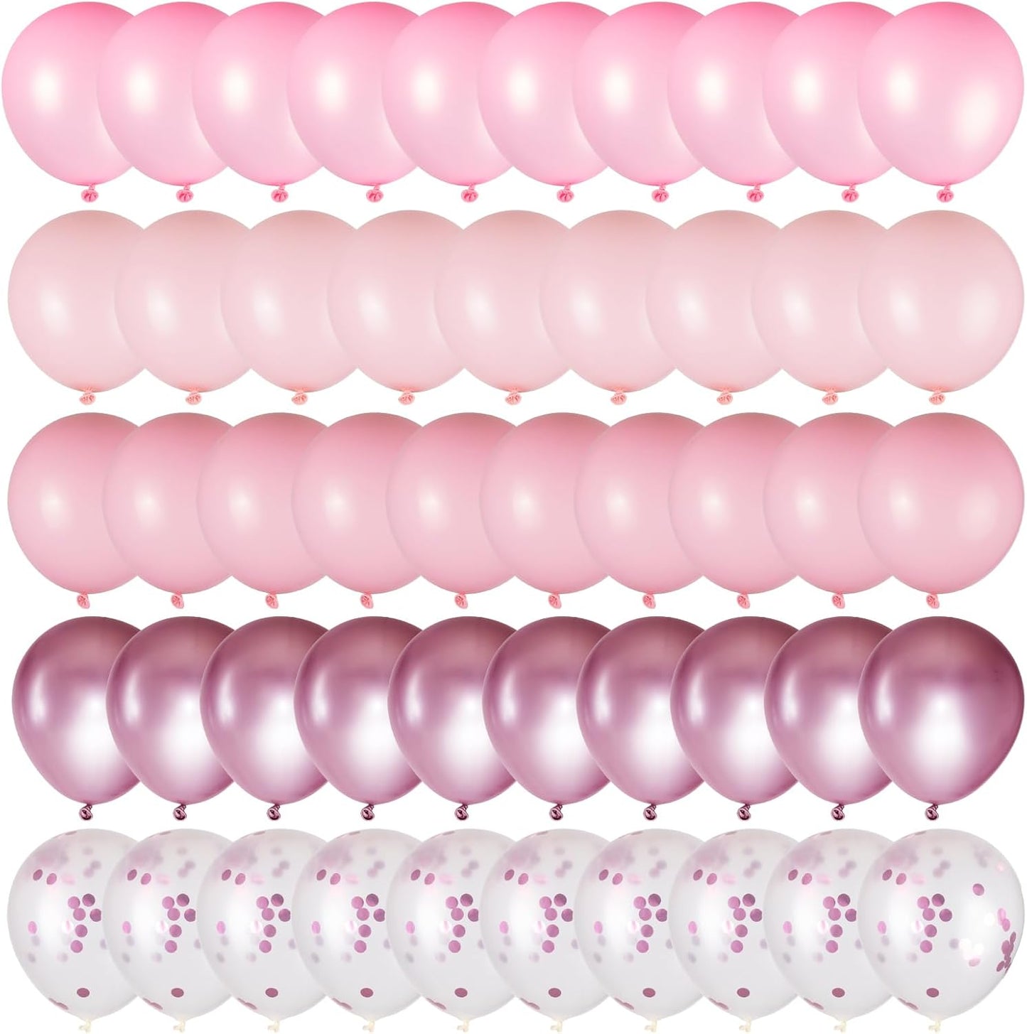50pcs Pink Balloons Kit - 12 Inch Assorted Metallic Pastel Macaron Light Pink Balloons & Confetti Balloons for Birthday, Baby Shower, Anniversary, Wedding, Valentine’s Party Decorations