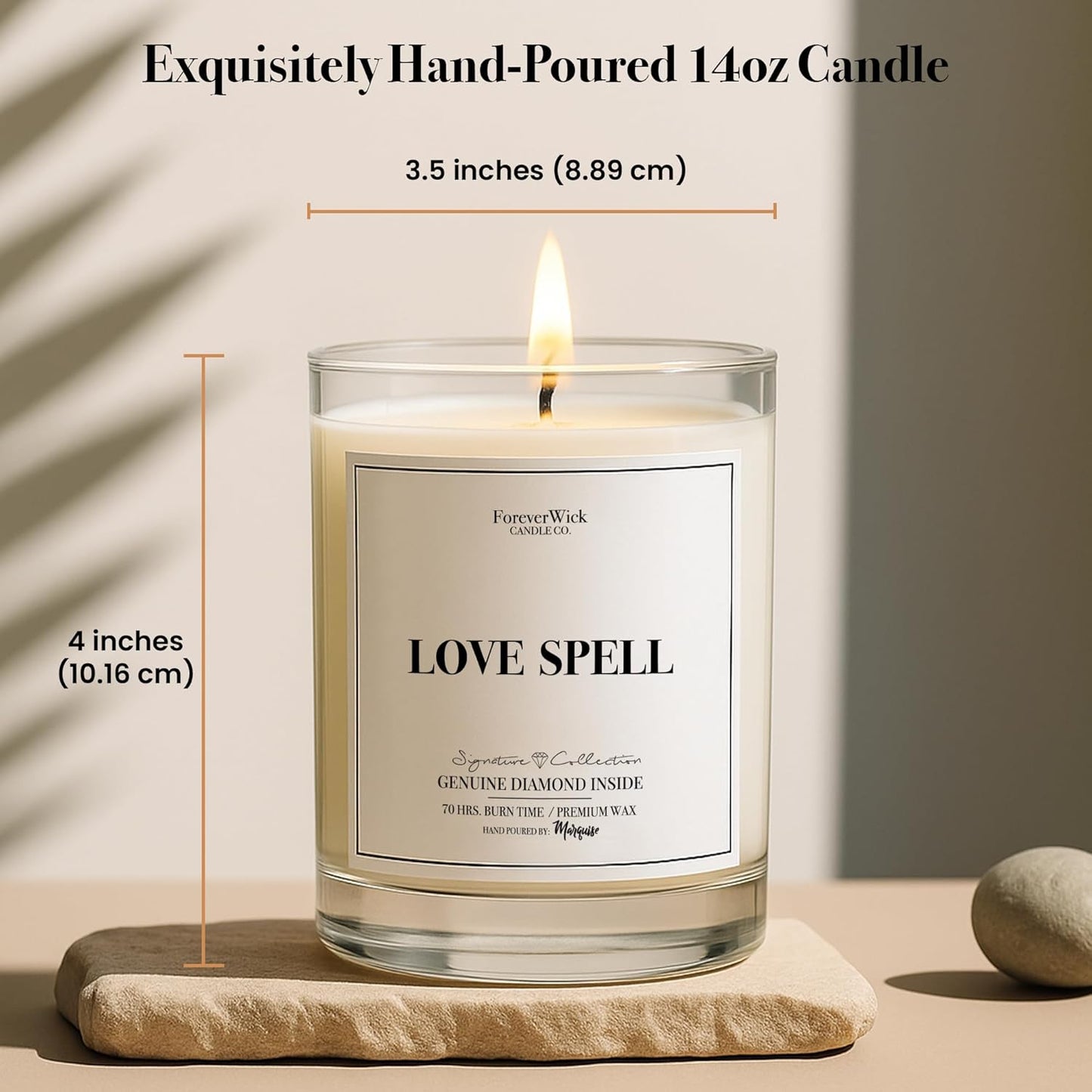 Love Spell Lush Fruit Surprise Candle with Diamond Inside | Foreverwick Candles | Scented Soy Candles Gifts for Women Aromatherapy Candle | Organic Soy Candle 14oz | 70h