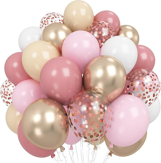 Dusty Pink Palloons 12 Inch Blush Light Pink Beige Nude Apricot Champagne Gold Metallic Latex Party Balloon Rose Gold Confetti Balloons for Women Boho Birthday Baby Bridal Shower Party Decor