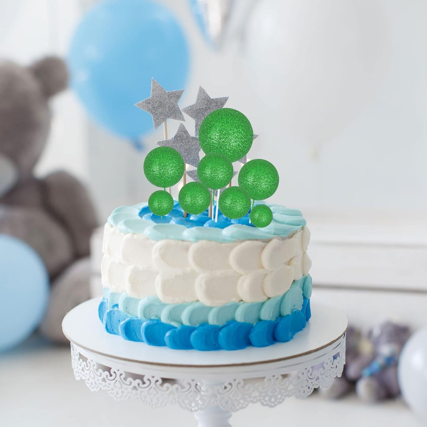30Pcs Glitter Balls Cake Topper Mini Balloons Cupcake Topper DIY Cake Insert Topper Foam Cake Balls Baking Decoration for Baby Shower Wedding Anniversary Kids Birthday Graduation Party Green