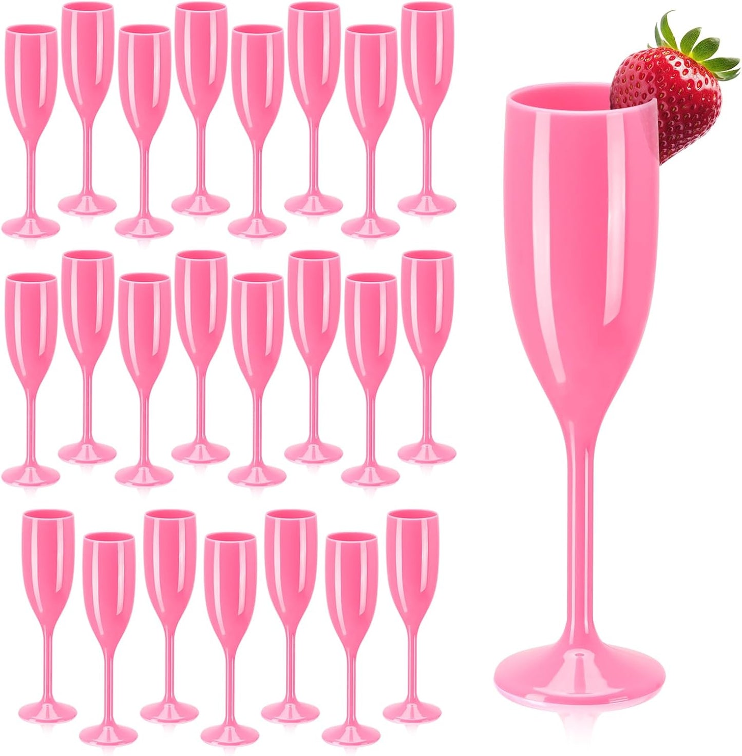 XUWAIDSGN Champagne Flute Acrylic Champagne Glasses Wedding Toasting Champagne Flute Goblet Plastic Reusable Unbreakable Champagne Cups for Bachelorette Wedding Bridal Shower Party (Pink, 24)