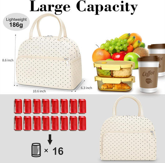 Coobiiya Lunch Bag Lunch Box for Women Men, Reusable Cute Corduroy Lunchbag - Leakproof, Insulated LunchBox Tote with Large Capacity, Dot
