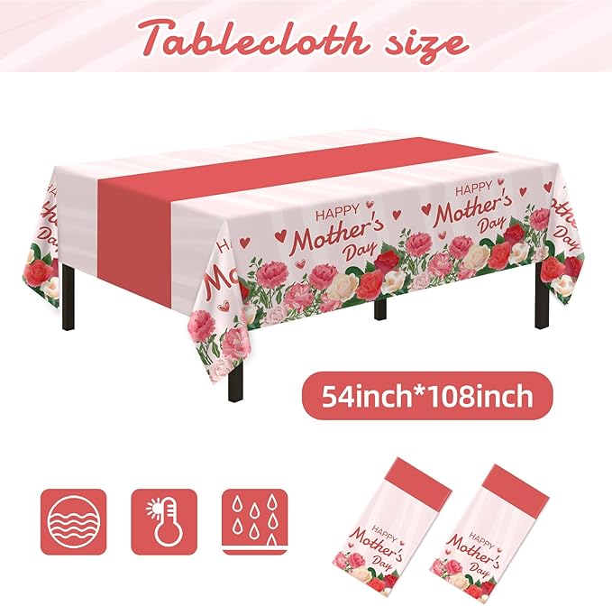 Childom Mothers Day Decorations for Party,132 Pcs Disposable Mothers Day Plates Tablecloth Cups Knives Spoons Forks for Party Supplies,Plates Tableware for Moms Birthday,Home,Brunch,Dinner,Serves 26