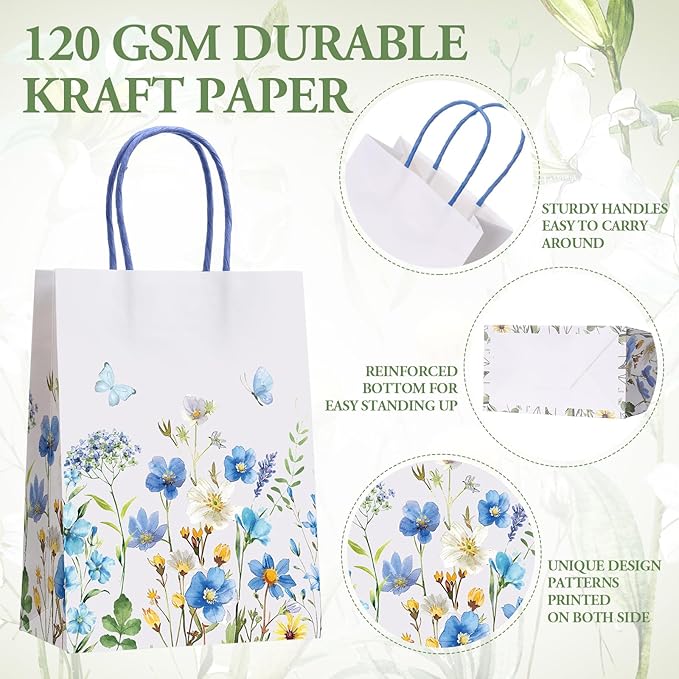 Gaillty 24 Pcs Wildflower Paper Gift Bags 6 Styles, Floral Goodie Bags with Handles Flower Wedding Welcome Bag for Wedding Bridal Shower Engagement Baby Shower Birthday Spring Tea Party Supplies