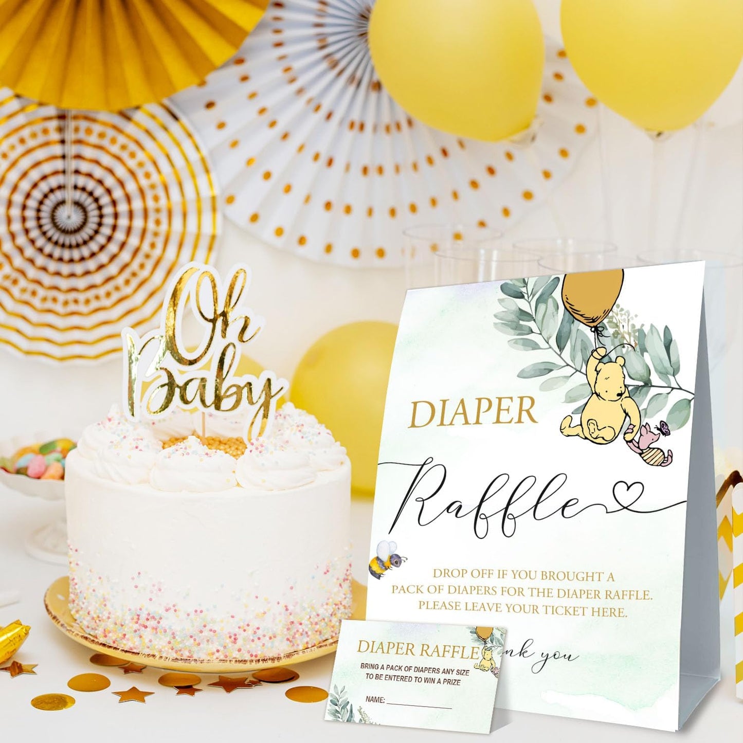Winnie Baby Shower Decorations-Baby Shower Games-Baby Shwoer Party Decor-Baby Shower Table Sign Centerpieces-Baby Shower Games Pooh Birthday Supplies Party Decorations-Diaper Raffle