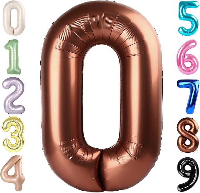 Number 0 Balloons 40 Inch Coffee Brown Number Balloons for 10 20 30 40 50 60 70 80 90 100 Numbers Balloon Birthday Decorations Wedding Event Baby Shower