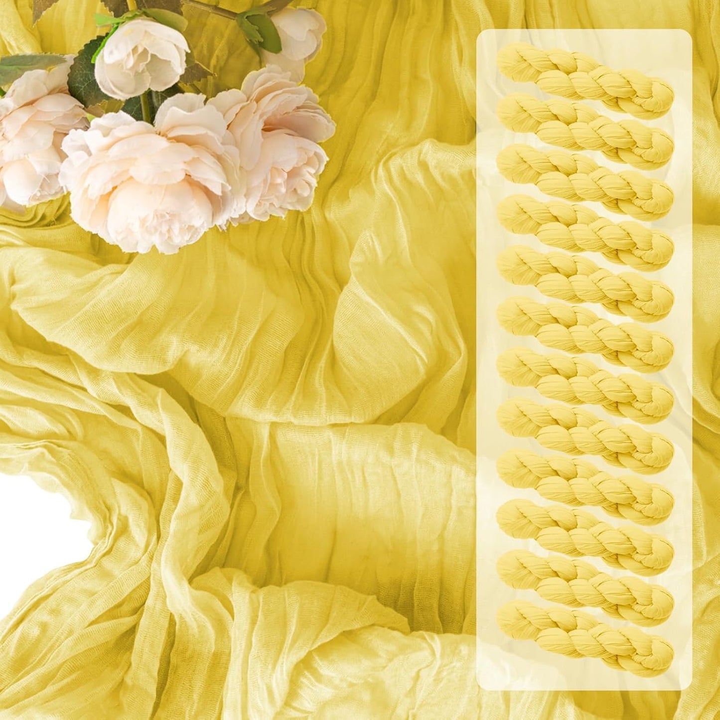12 Pack Light Yellow Table Runner 10FT Cheesecloth Table Runner 21 x 120 inch Boho Gauze Cheese Cloth Table Runner Rustic Sheer Table Runner for Party Wedding Bridal Baby Shower Birthday Table Decor