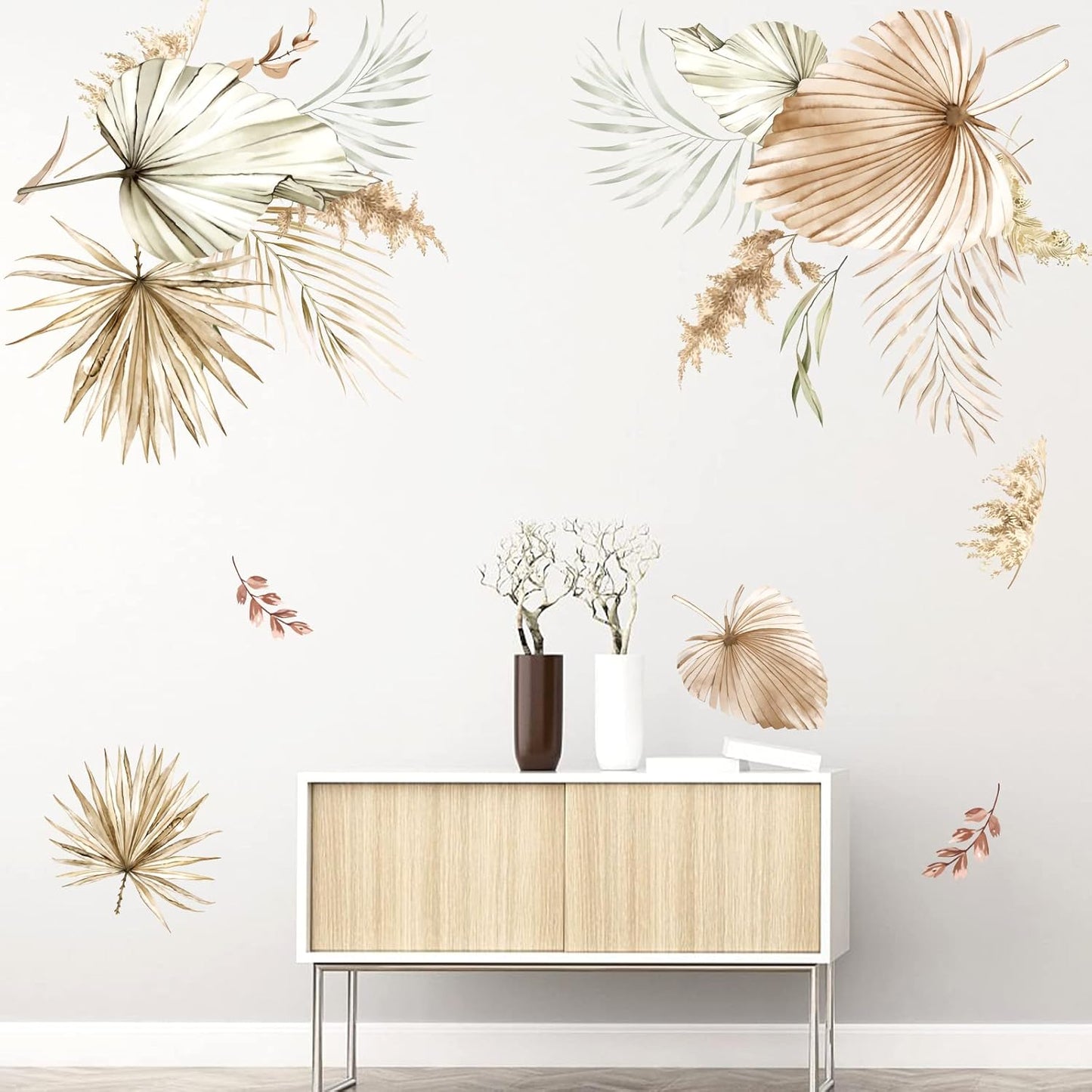 decalmile Boho Palm Leaves Wall Decals Large Leaf Plants Wall Stickers Decor Bedroom Living Room Nursery Wall Decor