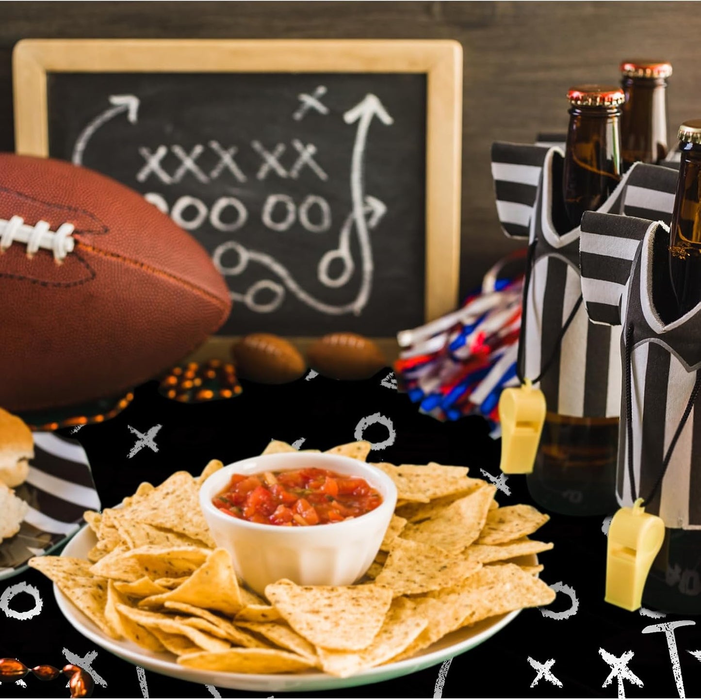 4 Pack Football Tablecloths, Football Themed Tablecloths Party Favor Supplies, Disposable Plastic Rectangle Table Covers for Sports Birthday Party Decoration, 108 x 54 Inch(Black)