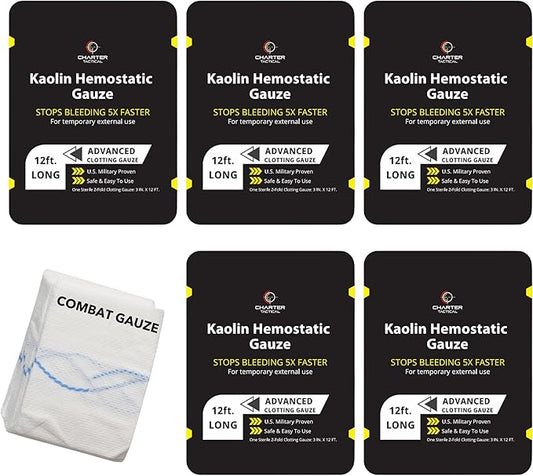 First Aid Advanced Quick Clot Combat Gauze - Flexible Hemostatic Gauze - Stop The Bleed kit Faster Wound Packing with Quick Clotting Medical Gauze - Survival Kit Supplies - 3" x 12.5' (CT-Gauze-5)
