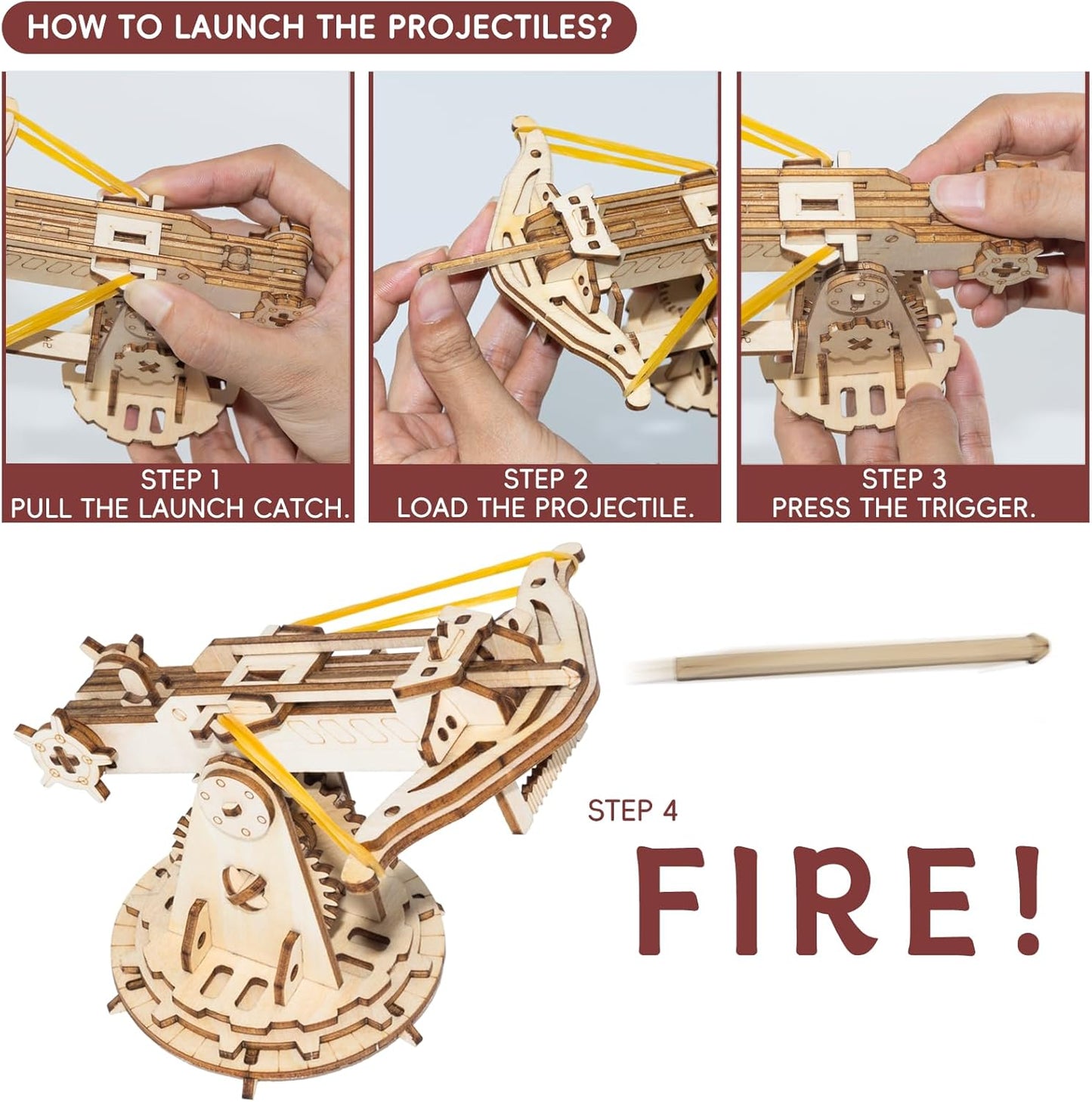 3D Wooden Puzzles for Adults,Wood Ballista Model Building Kit,Assembling Catapult Gifts for Boys and Girls,Best Educational Christmas Birthday Day Gift for Friends (Wooden Ballista)