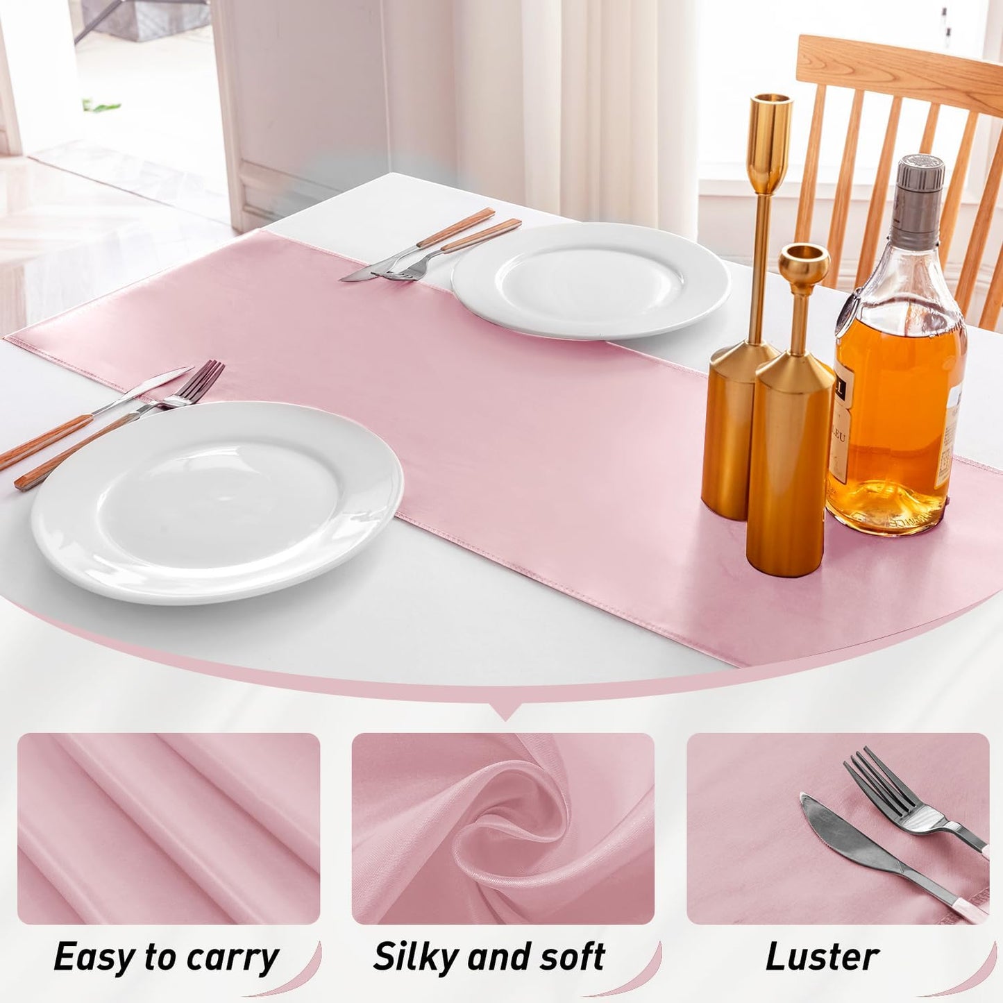 20 Pack Satin Table Runner 12 X 108 Inch Silk Table Runner for Party,Wedding, Birthday, Banquets,Decoration(Rose Gold)