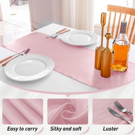 20 Pack Satin Table Runner 12 X 108 Inch Silk Table Runner for Party,Wedding, Birthday, Banquets,Decoration(Rose Gold)