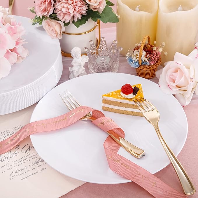 Hioasis 100pcs White Plastic Plates - 10.25 inch White Disposable Dinner Plates,Plastic Dinner Plates,Classy and Elegant Perfect for Wedding & Party