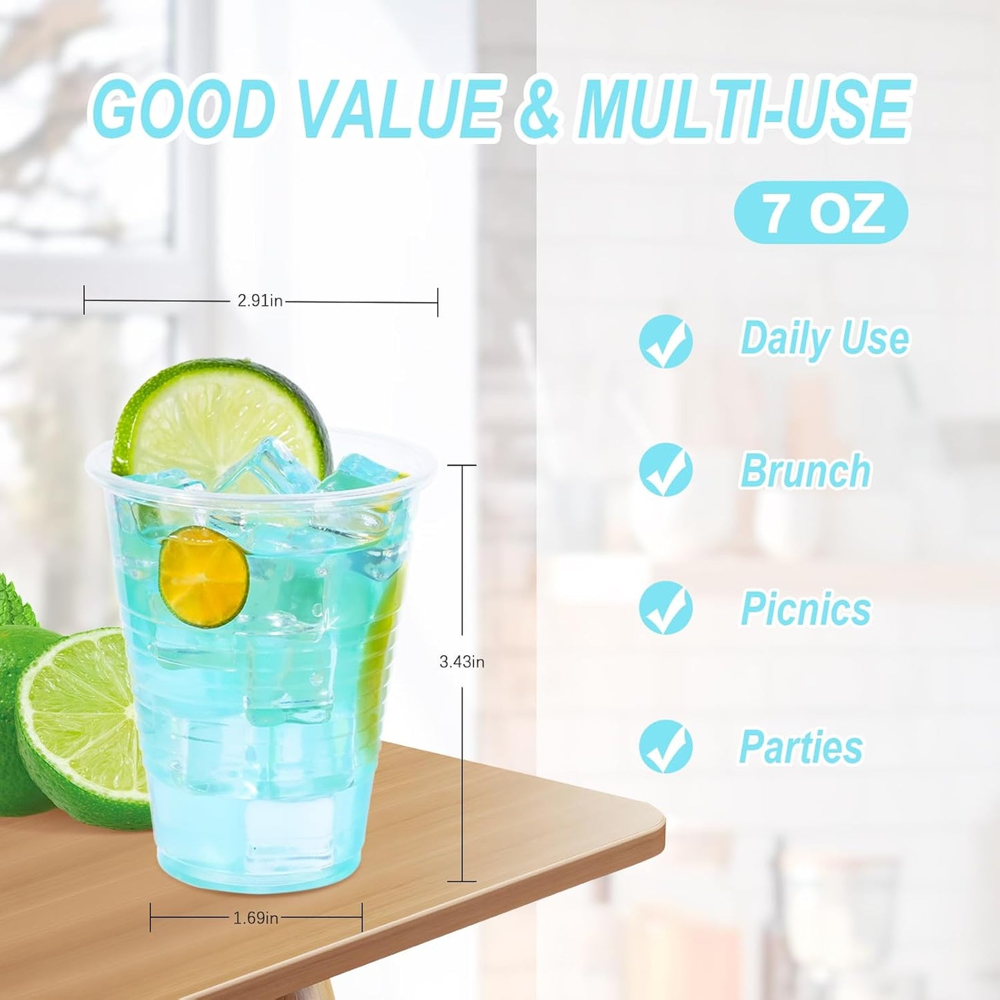 7 oz Clear Plastic Cups, 500 Count Bulk, PP Clear Plastic Cups for Party with Higher Heat Resistance, Suit for Hot Beverages, Soda, Juice (7oz 500count)