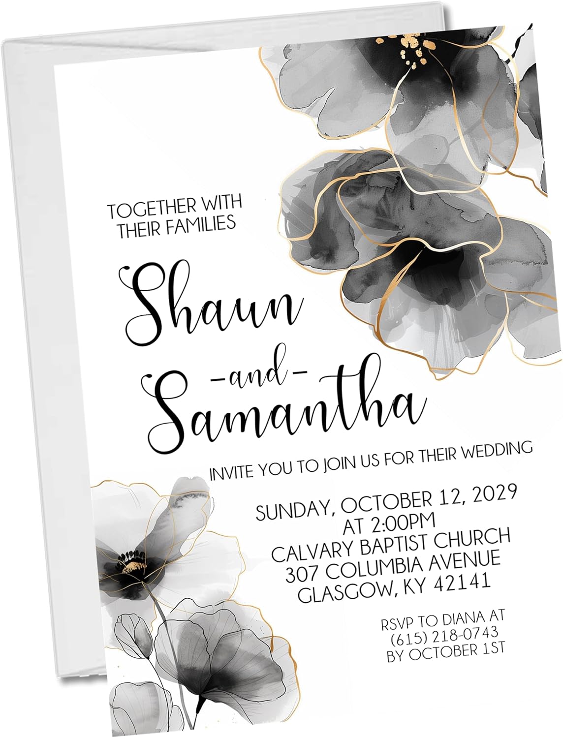 Black & White Wedding Invitations, Modern Black Design, Personalized, Set of 12 Invitations with Envelopes