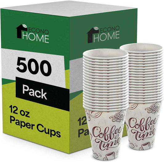 EconoHome 12 oz 500 Pack Disposable Coffee Paper Cups - Paper Cups for Hot and Cold Drinks, Tea, Water, and Juice