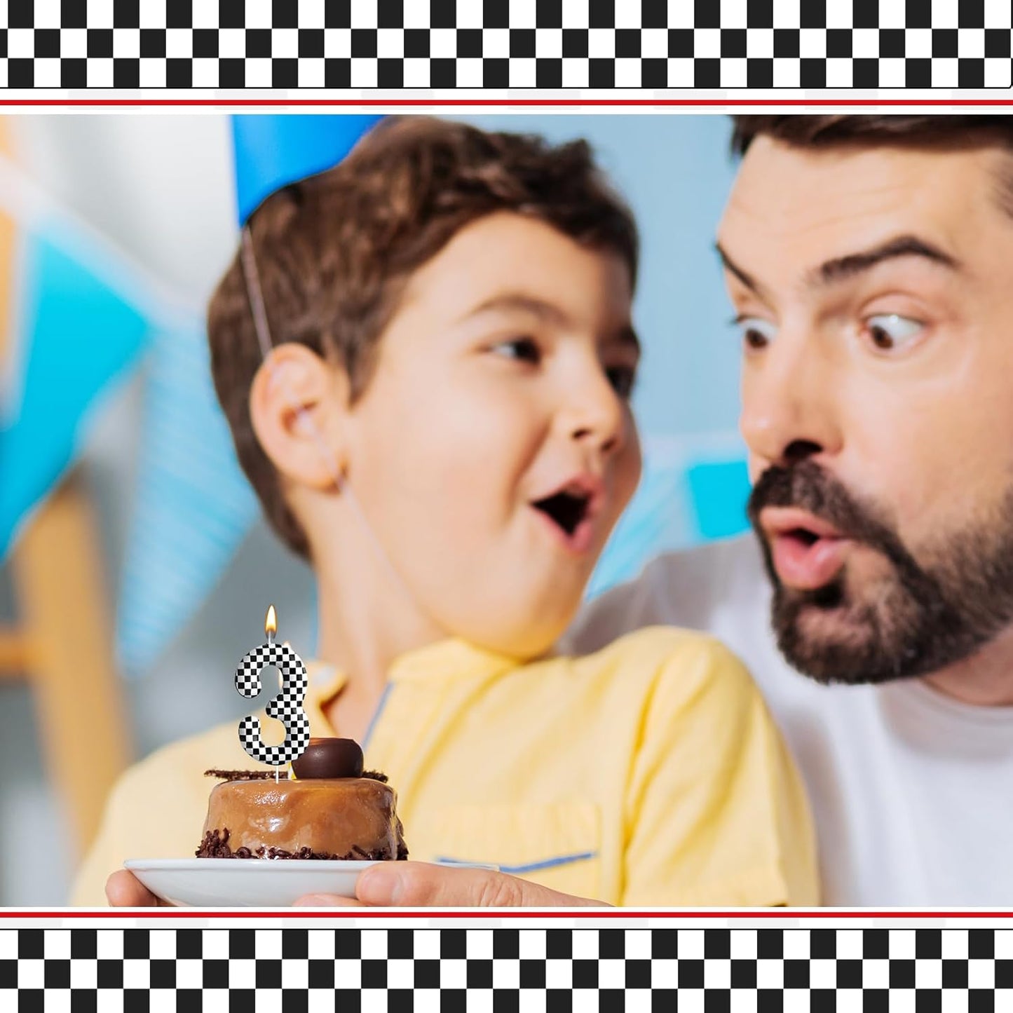 Racing Cars Themed Birthday Candle Number 3 Checkered Candle Birthday Party Decoration Cake Topper for Racing Car Party Decoration Theme Party Supplies (Number 3)