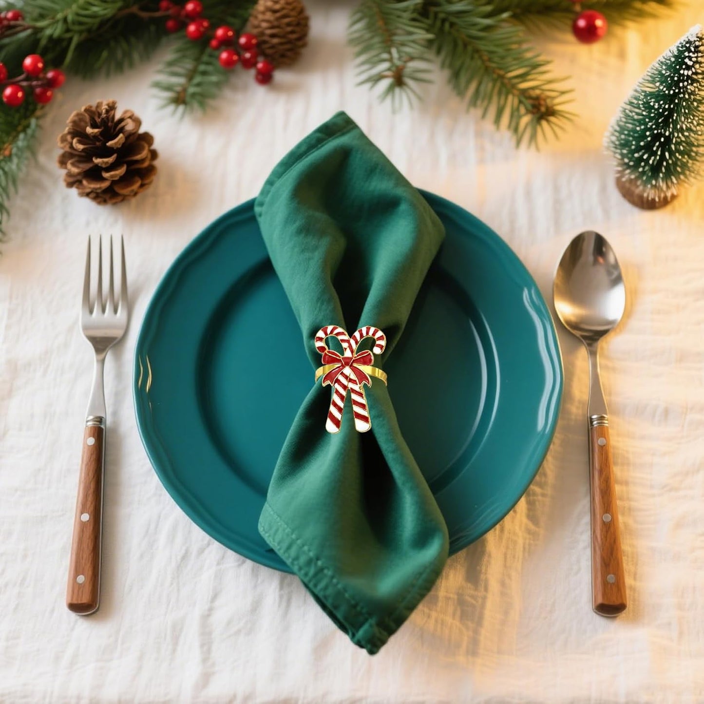 Christmas Candy Cane Napkin Rings Set of 6 Red White Napkin Rings for Winter Xmas Wedding Baby Shower,Western Festival Napkin Ring Holders for New Year Party Family Dinner Daily Table Decor