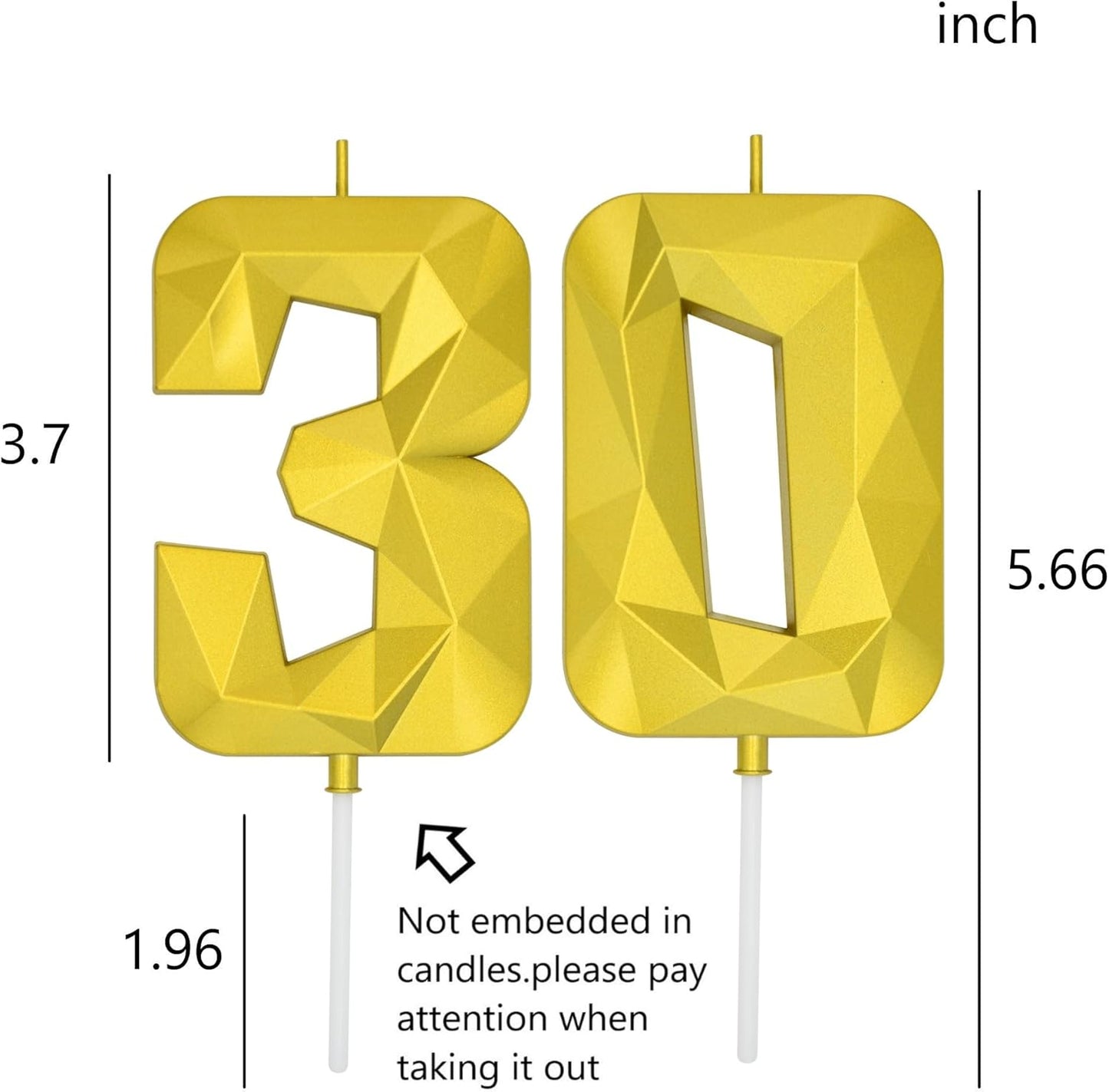DERVENTA Large Birthday Candle Number 3D Gold 3.7 inch Party Celebration Anniversary Decoration Cake Topper 1 Piece (Number 30 Gold)