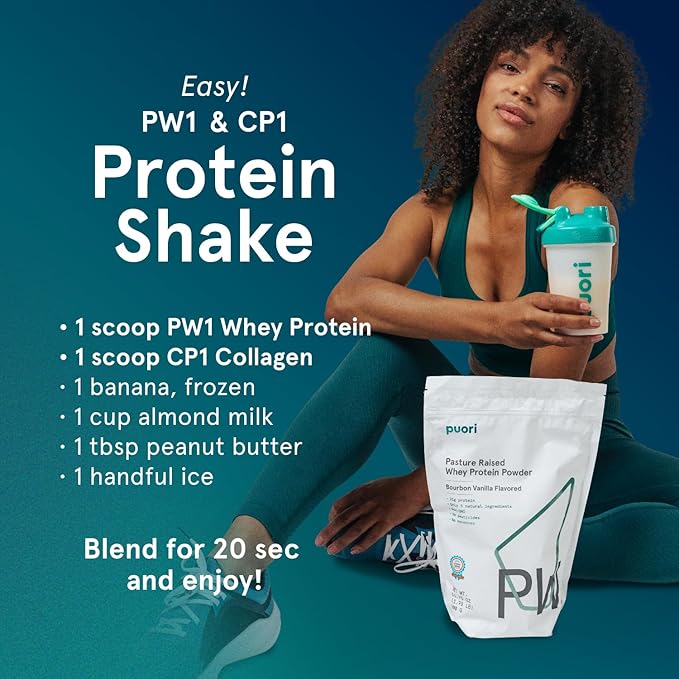 Puori Whey Protein Powder, Bourbon Vanilla - PW1 Pasture-Raised, Grass-Fed Whey Protein Powder Drink Mix containing BCAA Amino Acids - Post-Workout Supplement for Muscle Gain & Recovery - 30 Servings
