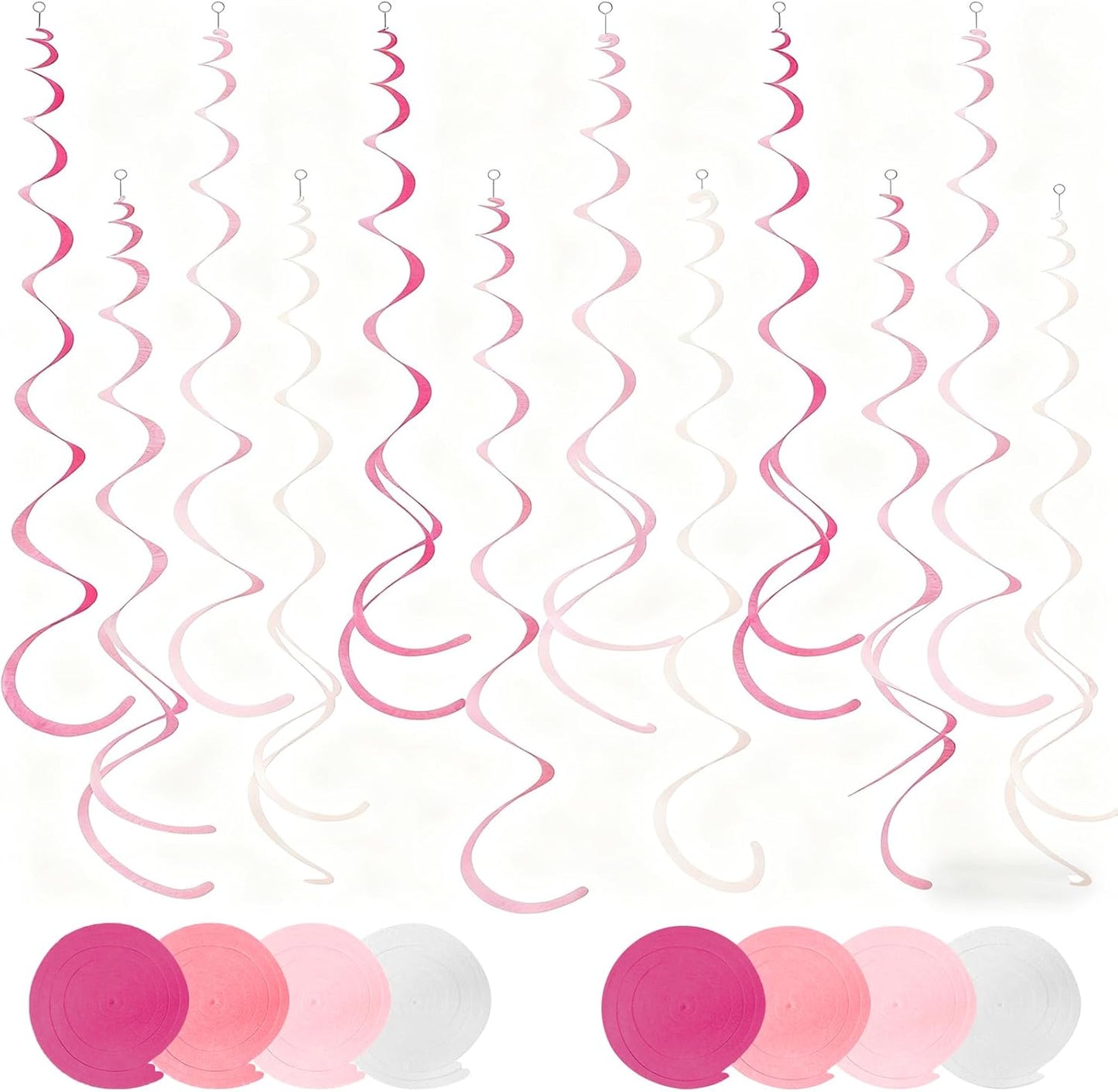 48 Pcs Pink Hanging Swirl Party Decorations Hot Pink Felt Ceiling Spiral Streamers with Hooks for Birthday Bachelorette Wedding Bridal Shower Engagement Party Swirl Decorations