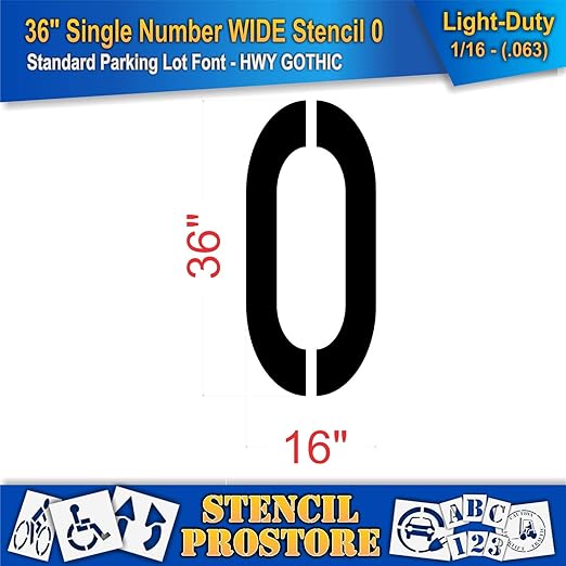 Pavement Stencils - 36 inch Single Number Stencil (Wide) - 0-36" x 16" x 1/16" (63 mil) - Light-Duty