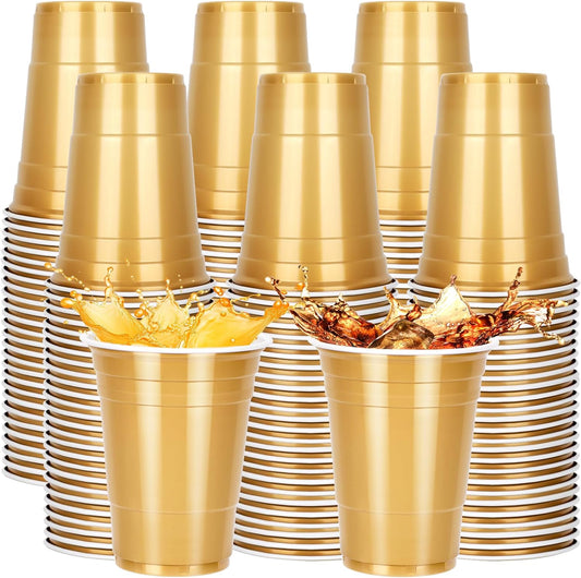 100PCS Gold Plastic Cups, 12oz Disposable Party Cups Bulk Pack, BPA Free Drinking Cups for Soda Juice Beer Cold Drinks Suitable for Wedding Halloween Thanksgiving Christmas Birthday Celebrations