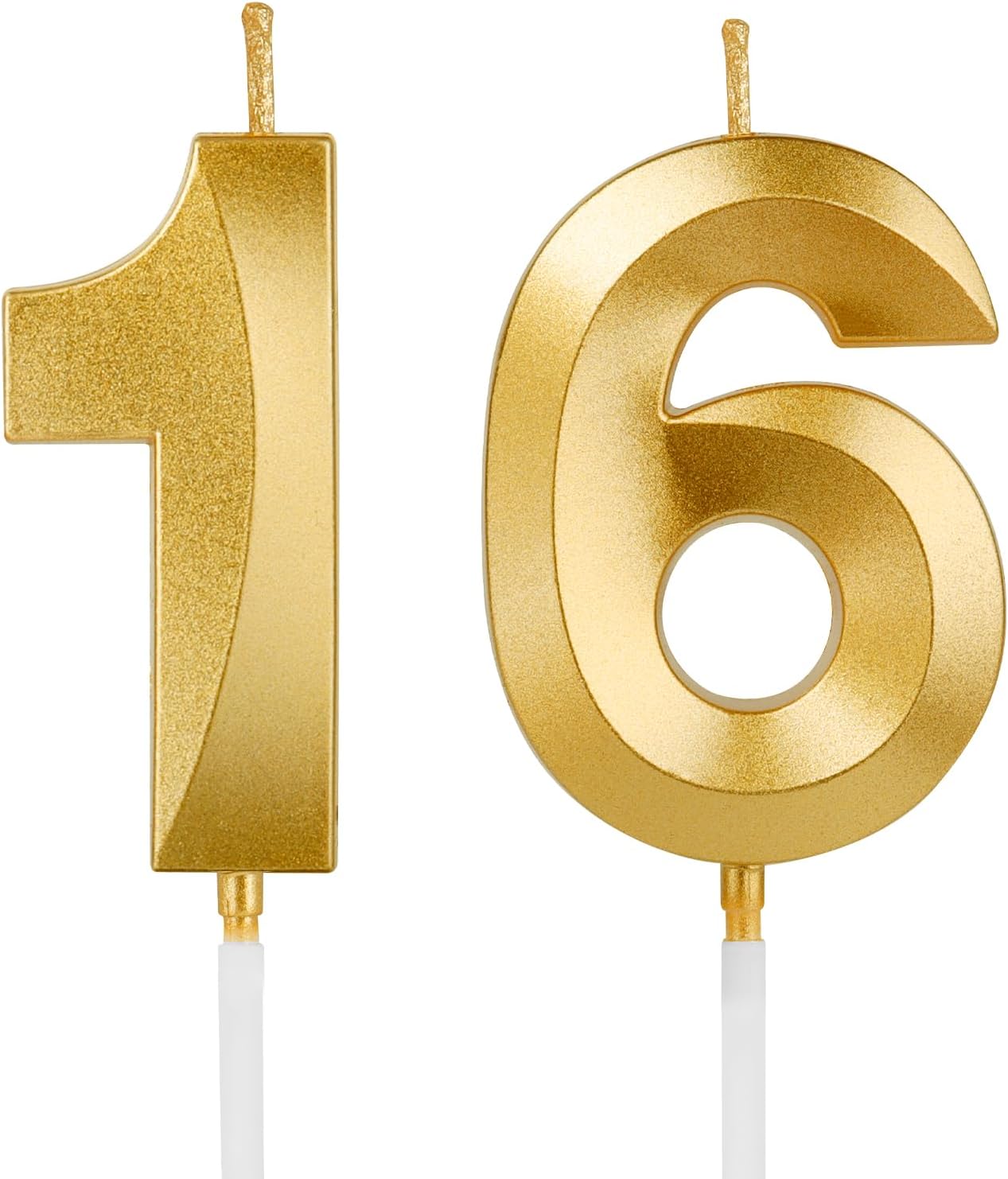Birthday Candles, 1.96 Inch Number 16 Happy Birthday Candles, Number Candles Decoration for Birthday Party and Anniversary Celebration(Champagne Gold)