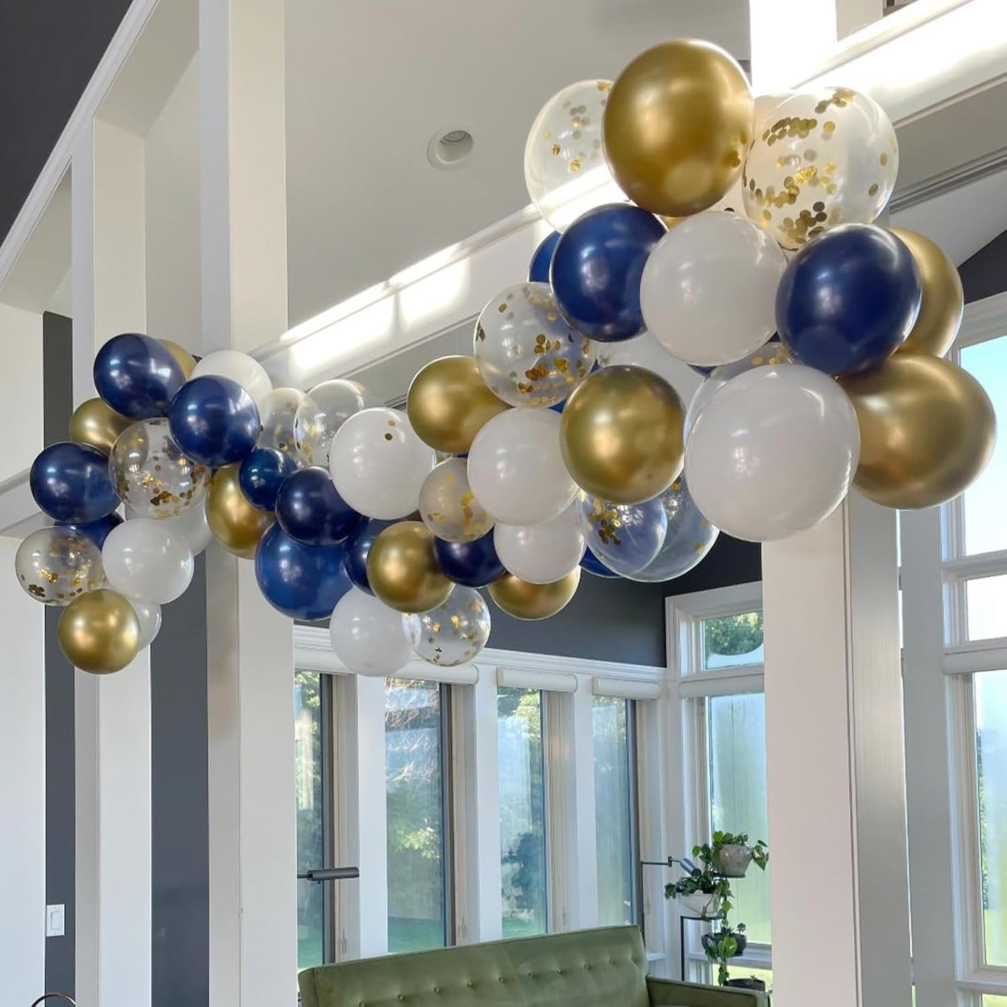 Navy Blue and Gold Balloons, 60 Packs 12 inch Navy Blue and Metallic Chrome Gold Confetti Balloons with Ribbons for Birthday, Baby Shower, Graduation, Eid Ramadan Decoration