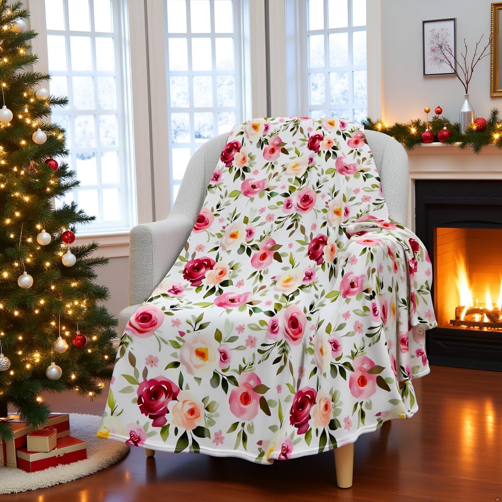 Jekeno Rose Flowers Blanket Gifts for Women Girls, Birthday Valentines Soft Throw for Adult, Lightweight Warm Flannel for Bed Sofa Couch Office Home 50"x60"
