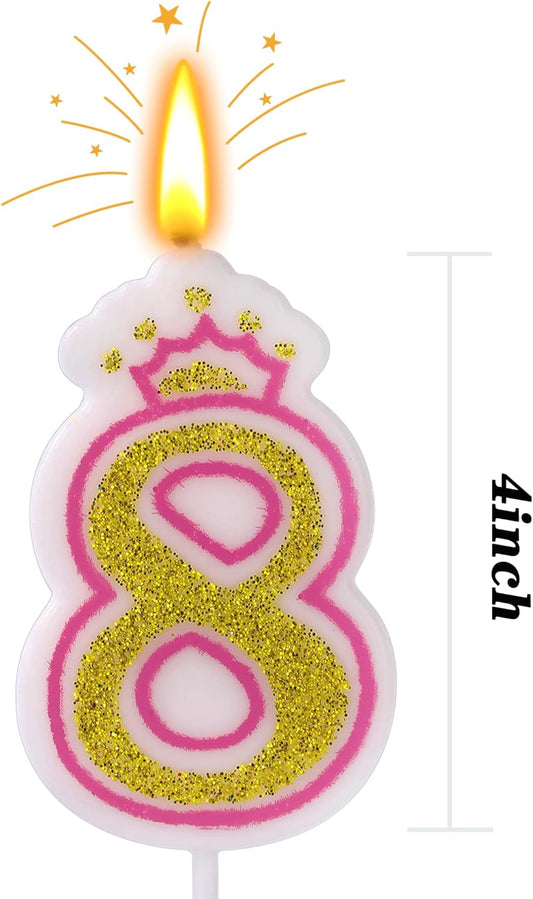 Birthday Number Candles, Number 8 Pink Giltter Candles for Cake, Candle Cake Topper with Sequins for Anniversary Celebrations Supplies (Number 8)