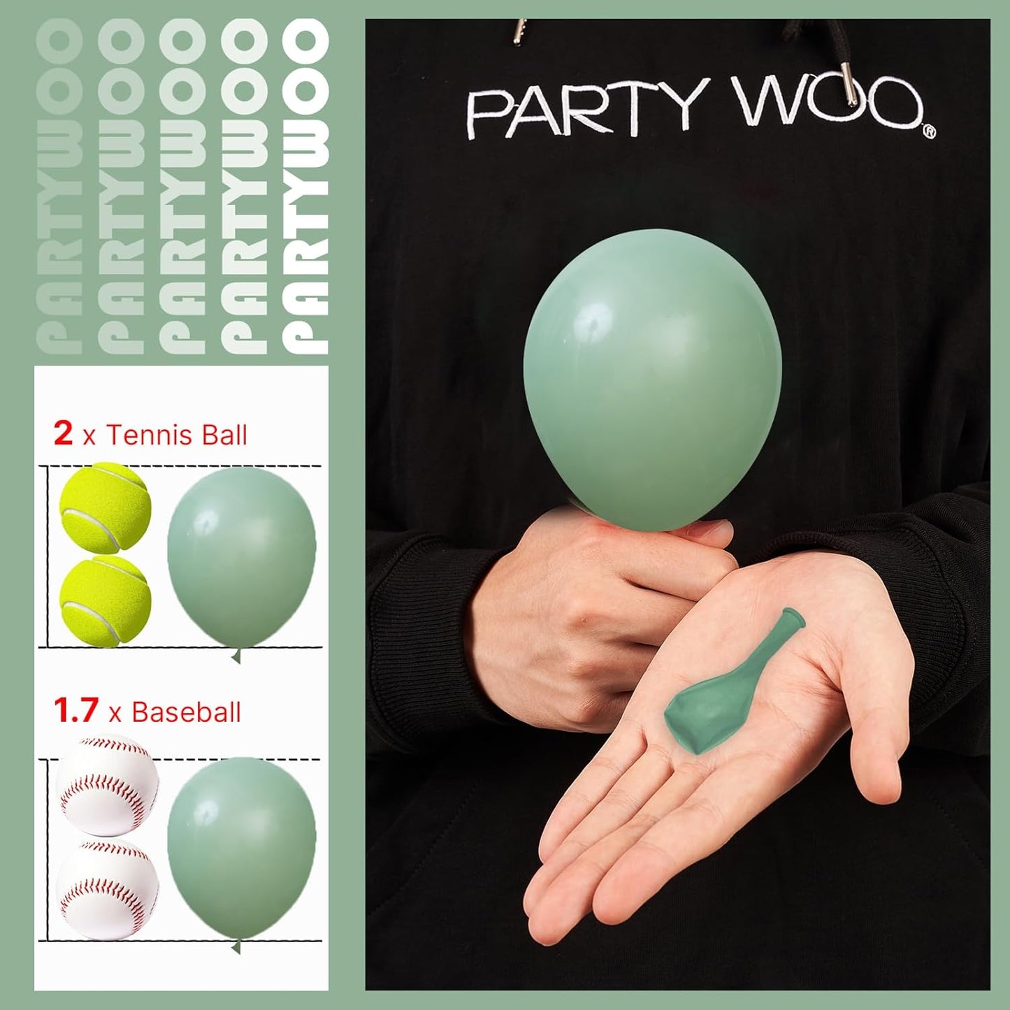 PartyWoo Dusty Green Balloons 50 pcs 5 Inch Small Mini Matte Sage Olive Boho Green Eucalyptus Latex Balloons for Wedding Baby Shower Gender Reveal Birthday Graduation Party Decorations Green-F03