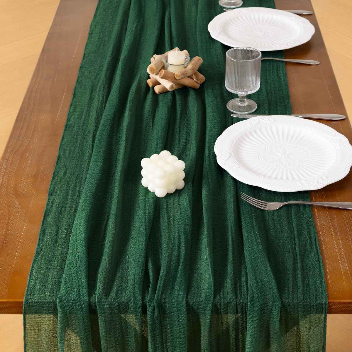 Socomi 6pcs Emerald Green Fall Thanksgiving Cheesecloth Table Runner Gauze 120 Inch Rustic Boho Cheese Cloth Runner for Wedding Party Baby Bridal Shower Centerpiece Decoration Holiday Home Decorations