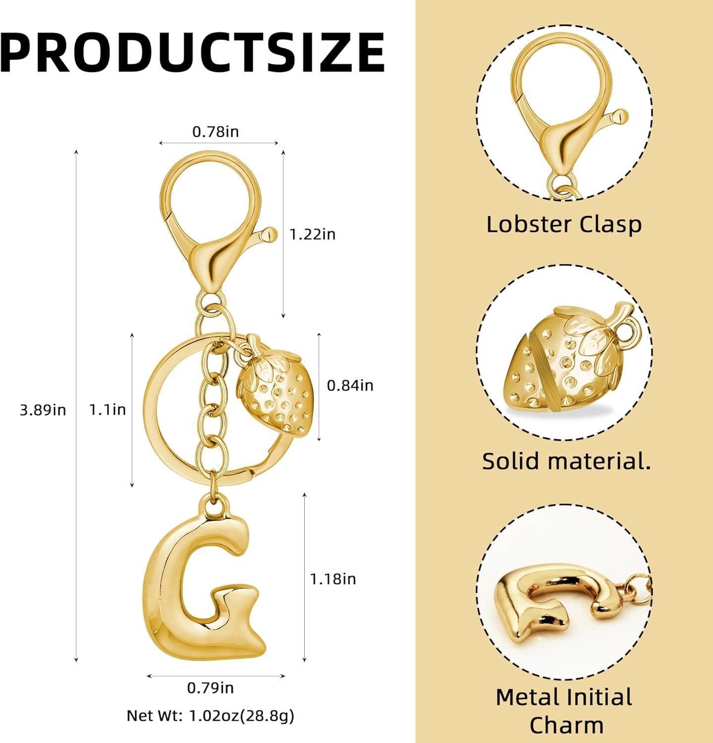 Gold Bubble Heart Initial Bag Charms for Handbags – Cute Initial Letter Keychain for Women, Purse Charms, Gold Gift