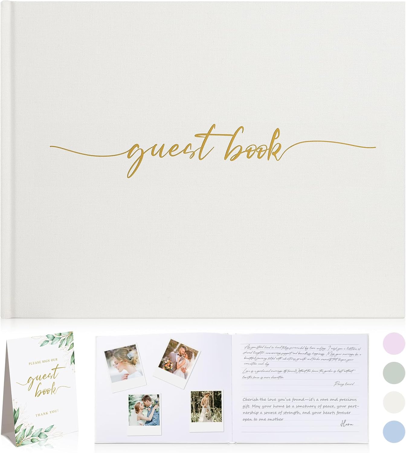 Linen Wedding Guest Book for Guests to Sign - The Perfect Photo Guest Book for Wedding Reception Bridal Shower,Baby Shower - 100 Pages Blank and Lined Acid Free Paper (Beige, No Year)