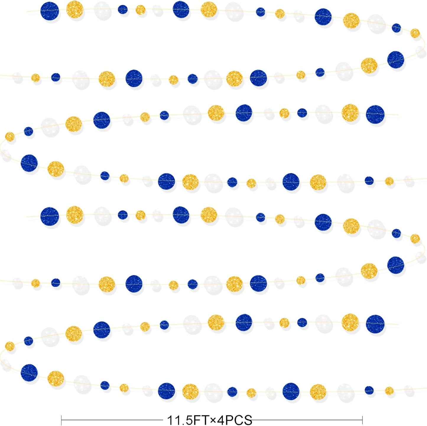 Royal Blue Gold White Party Polka Dot Garland Dark Blue Glitter Gold White Hanging Paper Circle Dots Streamer for Birthday Graduation Baby Shower Wedding Retirement Nautical Party Decorations Supplies