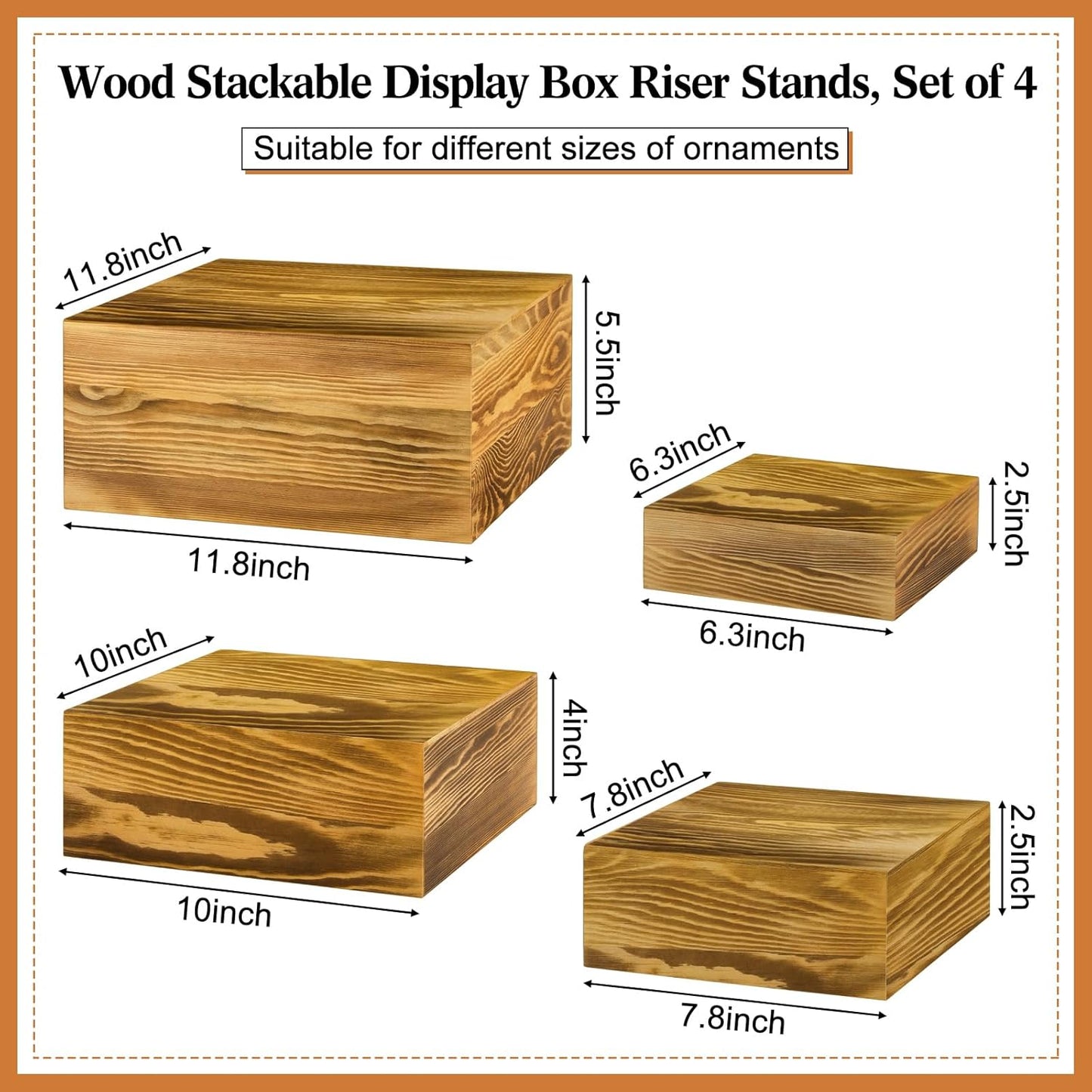 Roowest Set of 4 Large Wood Display Risers Size 11.8",10",7.8",6.3",Rustic Cupcake Stand Wood Cake Stands Wooden Display Risers for Table Dessert Wedding(Rustic Brown)