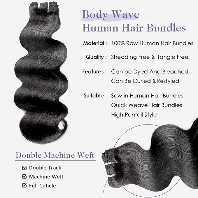 Body Wave Bundles Human Hair 22 Inch 12A Raw Indian Virgin Bundles Human Hair,Sew In Quick Weave 100% Human Hair Bundles,No Tangle Shedding Triple Lifespan,Multiple Wash Keep Texture