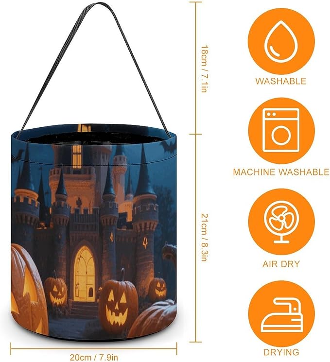 Halloween Candy Bucket - Halloween Night Moon Pumpkins Castle Trick Or Treat Candy Bag, Gift Bag for Party Favor Supplies