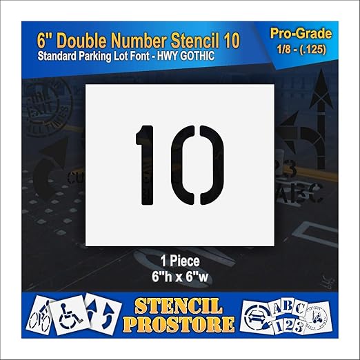 Pavement, Curb, and WheelStop Stencils - 6 inch Double Number Stencil - (10) - 6" x 6" x 1/8" (128 mil) - Pro-Grade