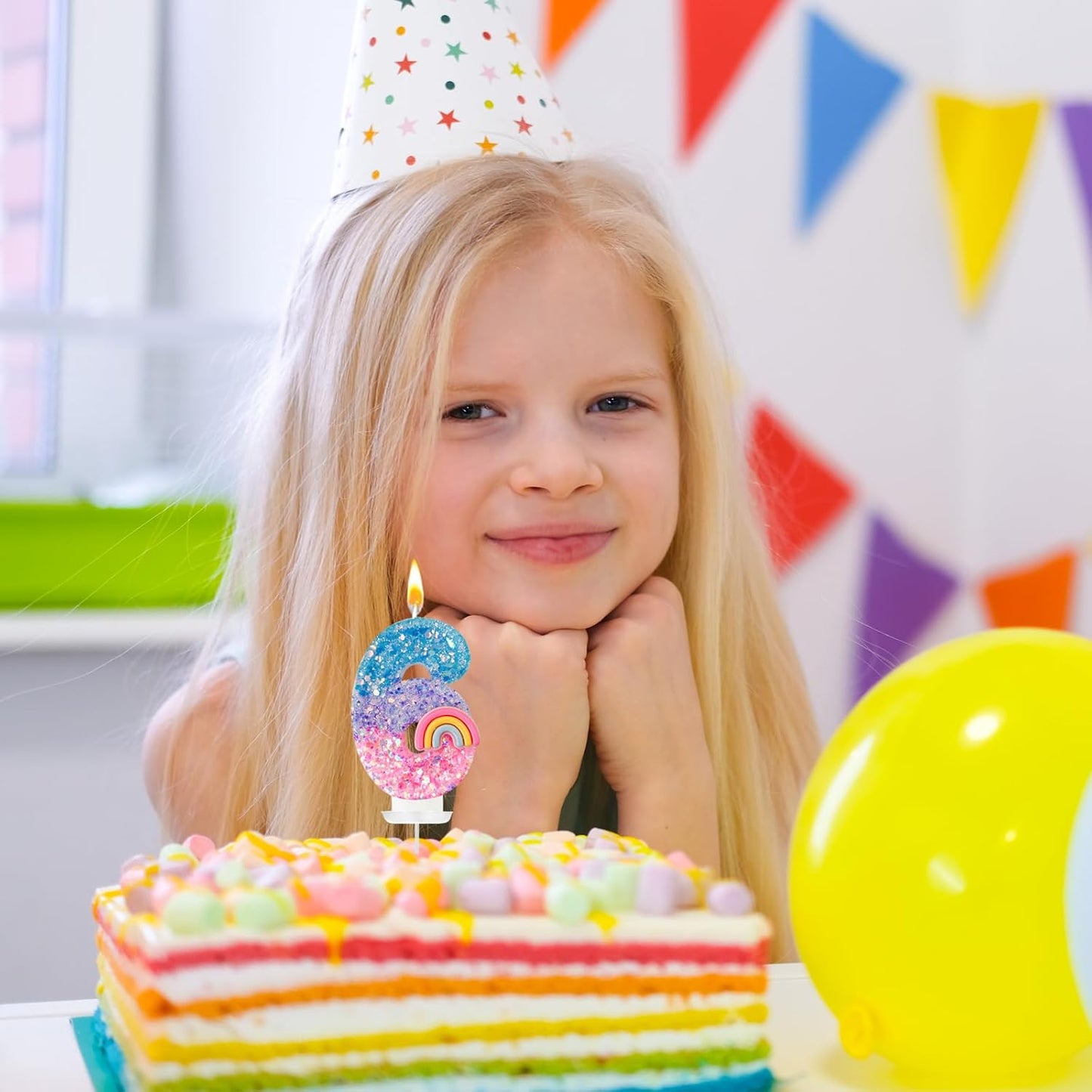 Rainbow Birthday Number Candles, Number 6 Candles, Cupcake Decorations, Macaron Birthday Cake Decorations, Cartoon Theme Party Supplies (Number 6)