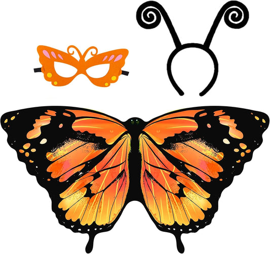Kids Butterfly-Wings Costume for Girls Fairy-Wings Toddler-Dress-Up Headband-Mask Butterfly Toys Party Favors Gifts